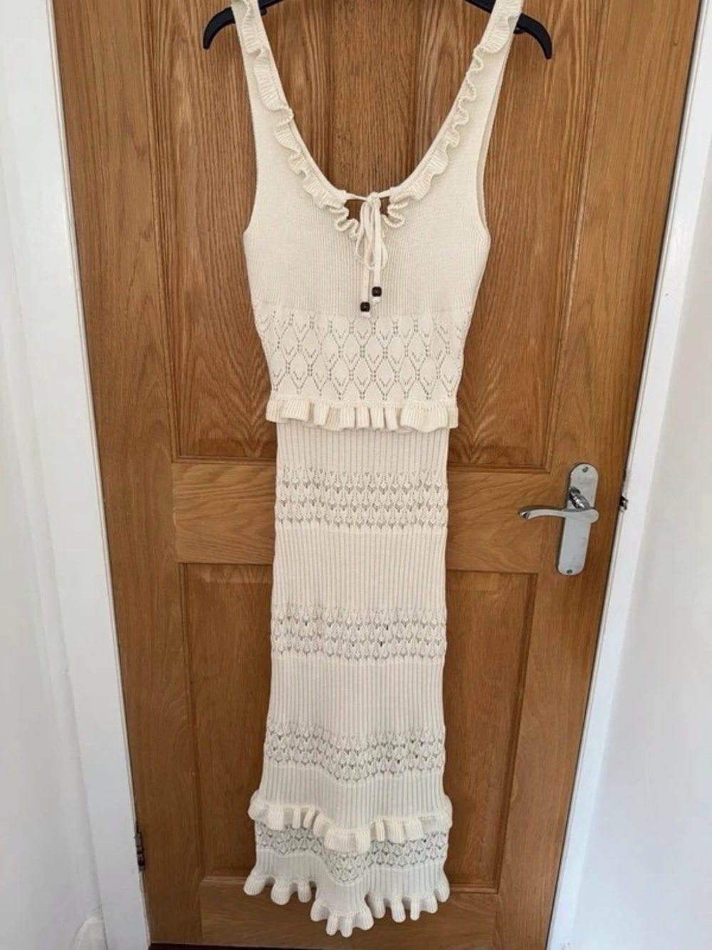 Sleeveless Cream Knit Maxi Dress with Ruffle Trim - Picture 1 of 1